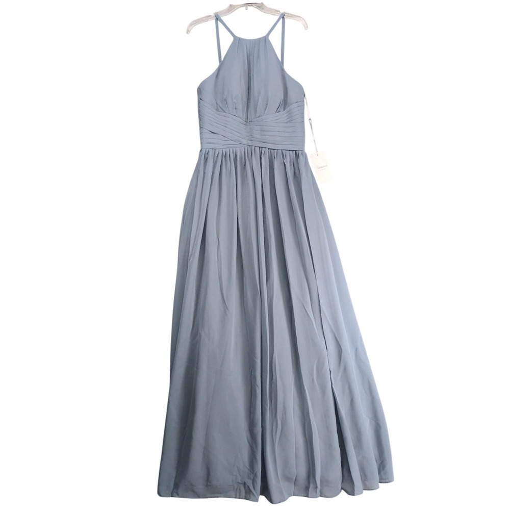 NWT Homuguz Gray Chiffon Maxi Dress Sz M Halter Lace Up Back Formal Prom Grecian